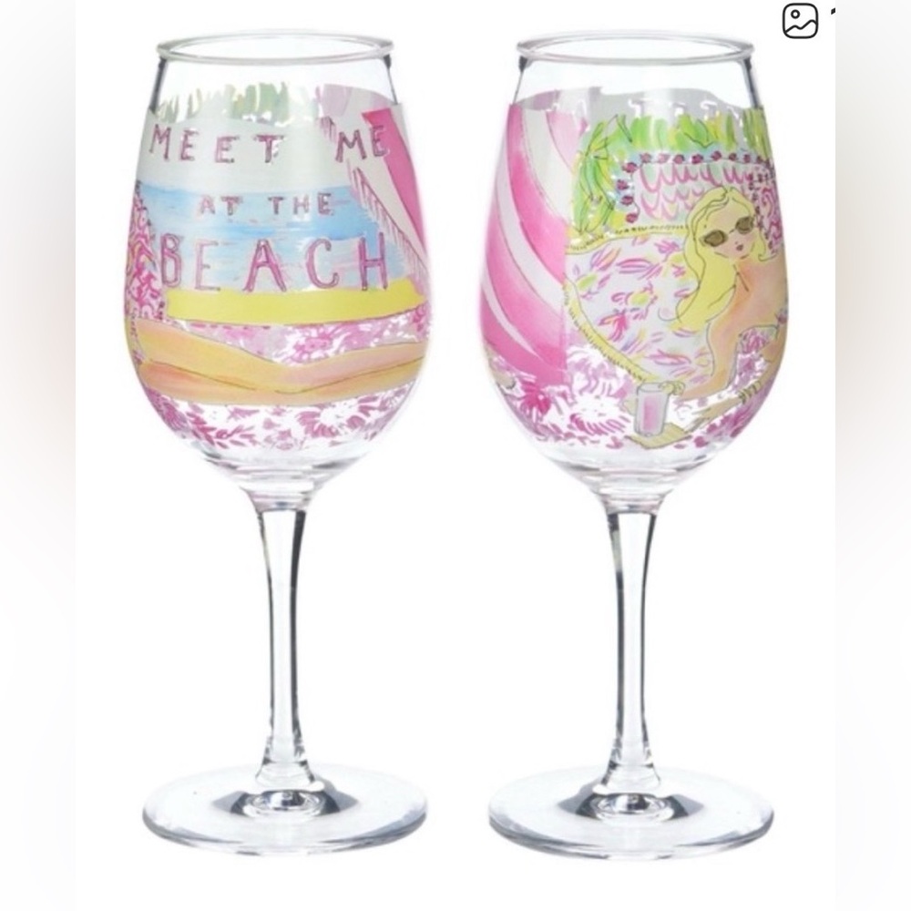 Lilly Pulitzer Meet Me At The Beach Pink Acrylic Wine Glasses - Set of 2